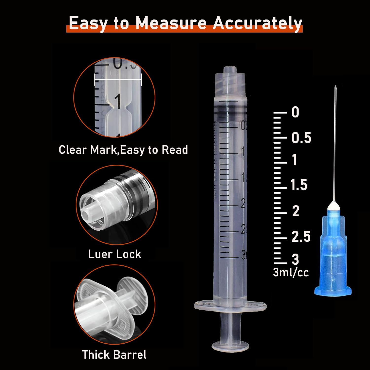 3ml/cc Disposable Luer Lock Lab Syringes with 23Ga 1.5 Inch Needle , Individually Sealed Packed